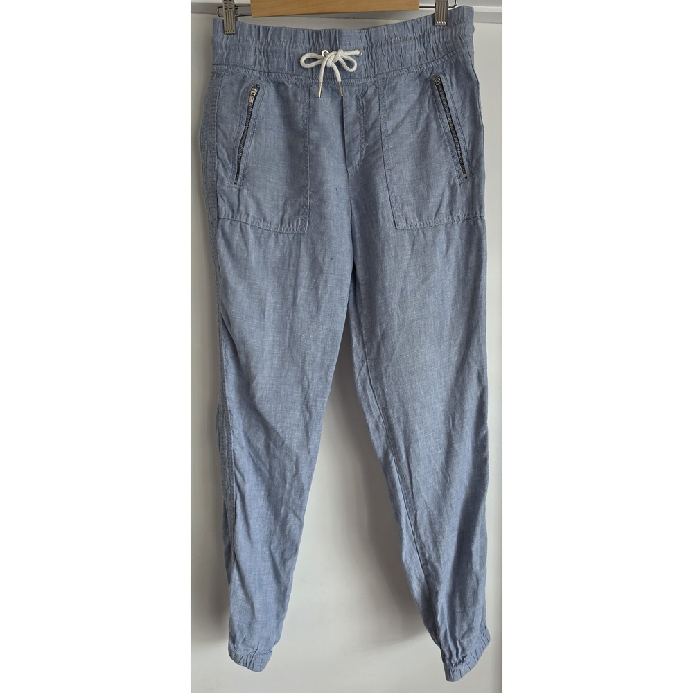 Athleta Linen Jogger Pants Size 2 Blue Casual Athleisure Capri Trousers
